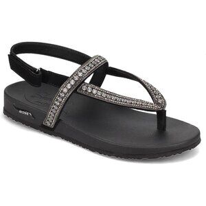 Skechers Arch Fit Black Vegan Strappy Sandals Embellishment Accents‎ NEW. NWT